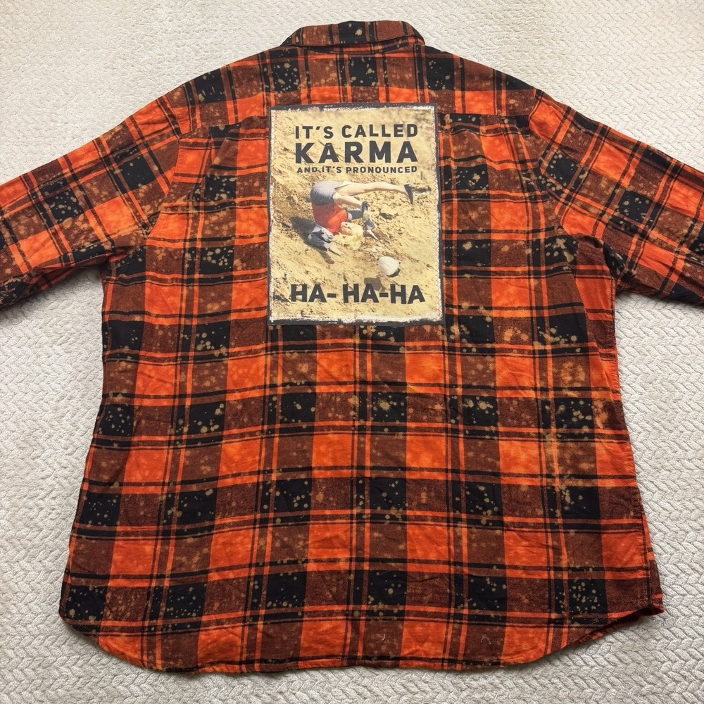 Angry Minnow Clothing Adult XXXL Long Sleeve Flannel Shirt Orange Up north cabin - Picture 9 of 9